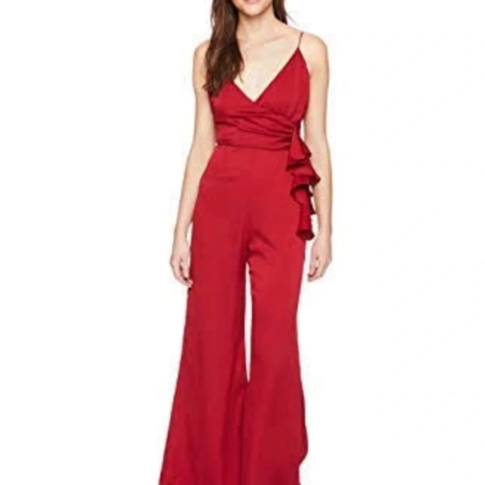 KEEPSAKE the Label Red Satin Sleeveless Ruffle Wide Leg Jumpsuit in Size XS - Picture 13 of 13
